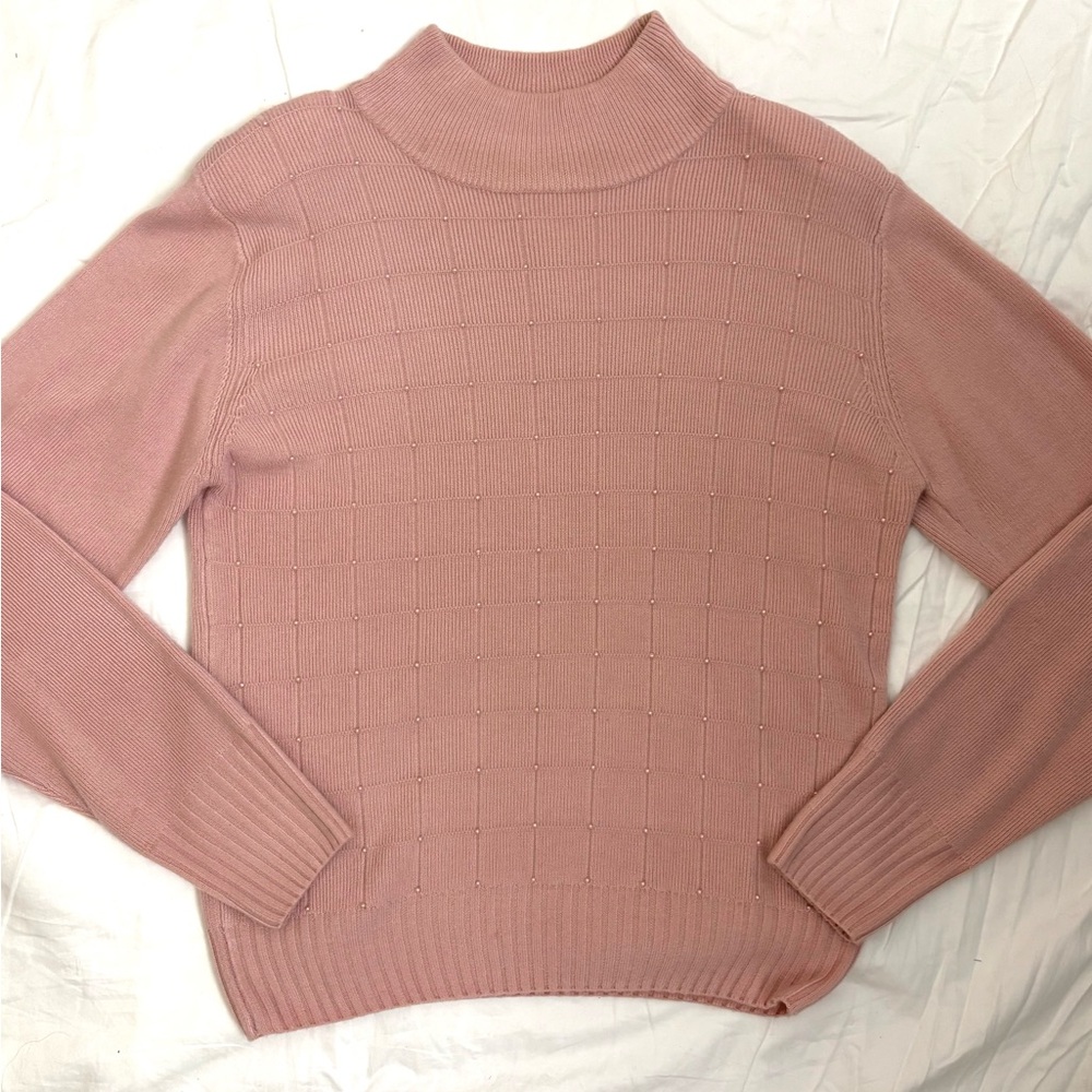 pink pearl knit mock neck sweater